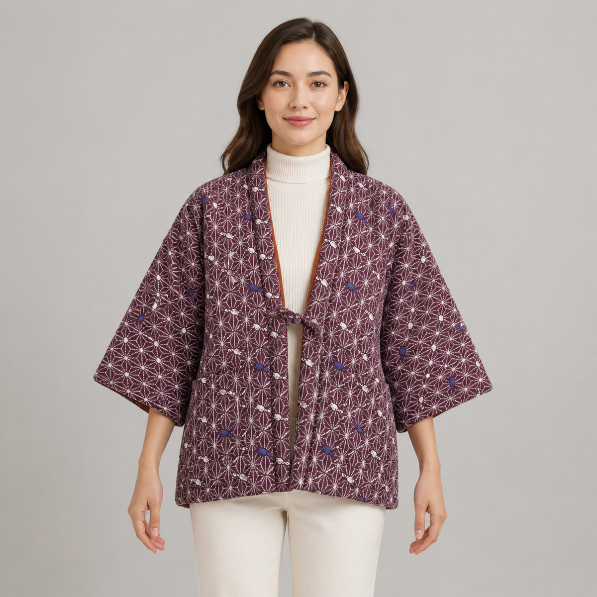 Hanten matelassé Yanagi bordeaux, idée cadeau japonaise pour l'hiver