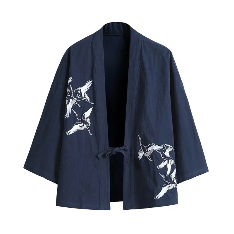 Veste haori homme à grues Jōhin bleu océan - vue produit de face