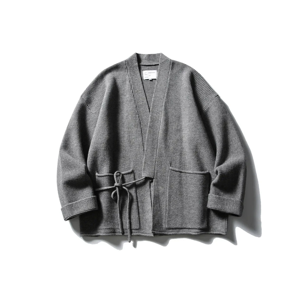 Cardigan kimono femme Akari gris en maille cotelee vue de face