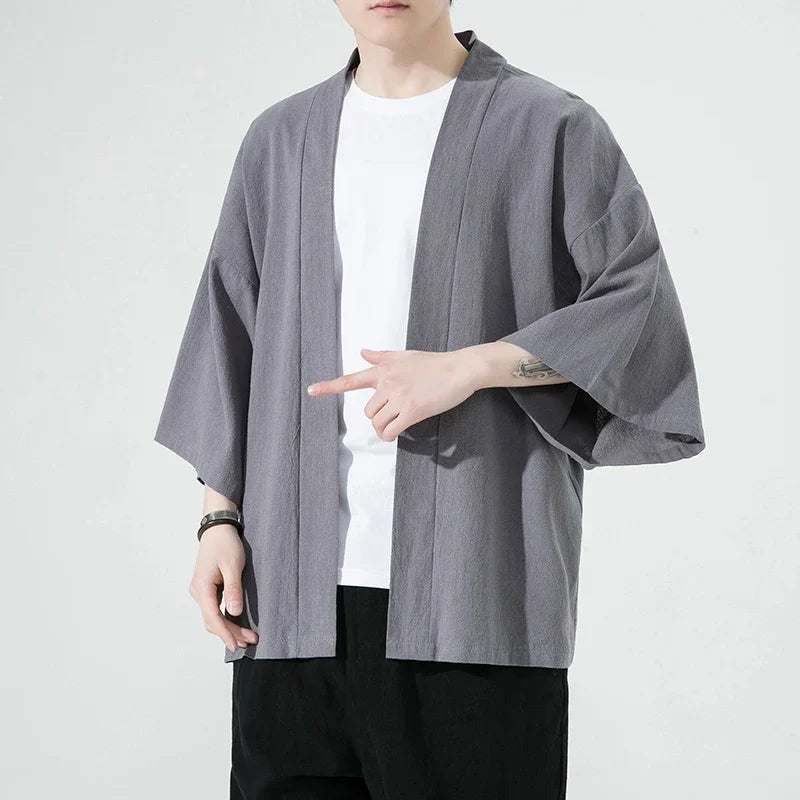 Veste kimono homme Uzuki grise, vue produit
