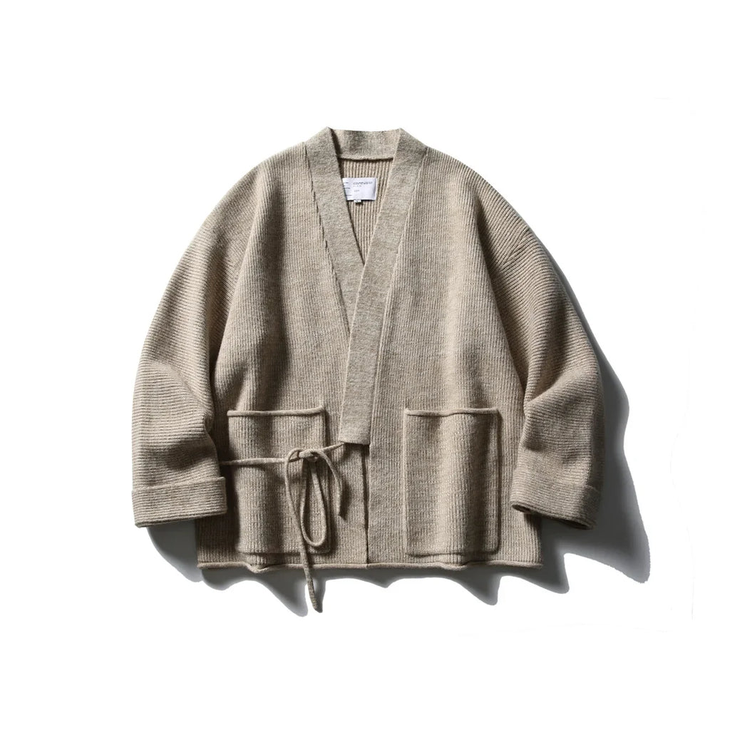 Cardigan kimono femme Akari beige en maille cotelee vue de face