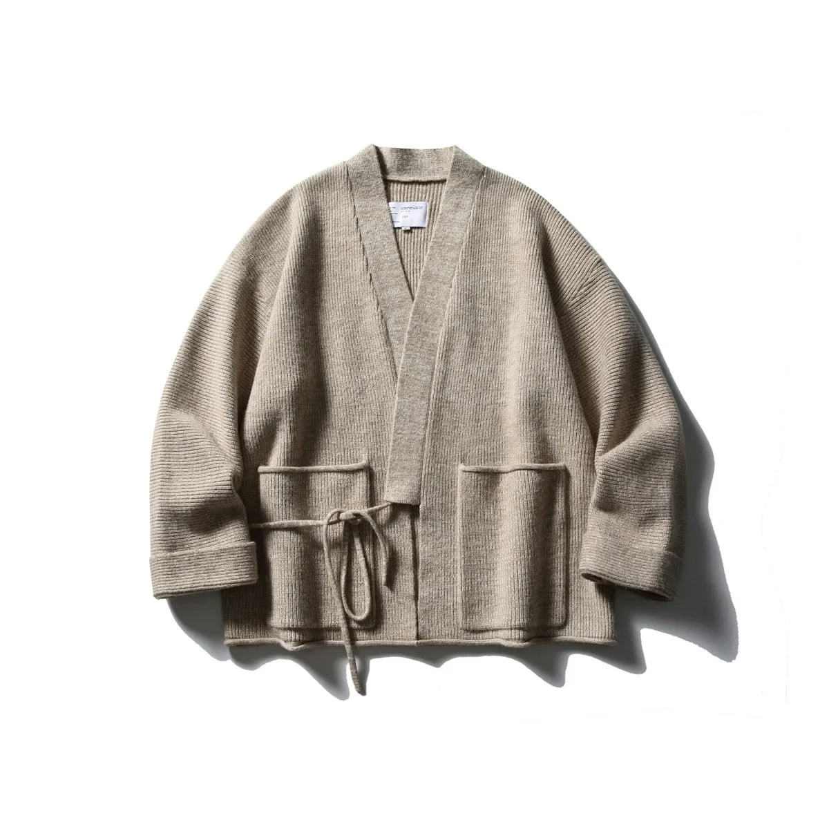 Cardigan kimono femme Akari beige en maille cotelee vue de face