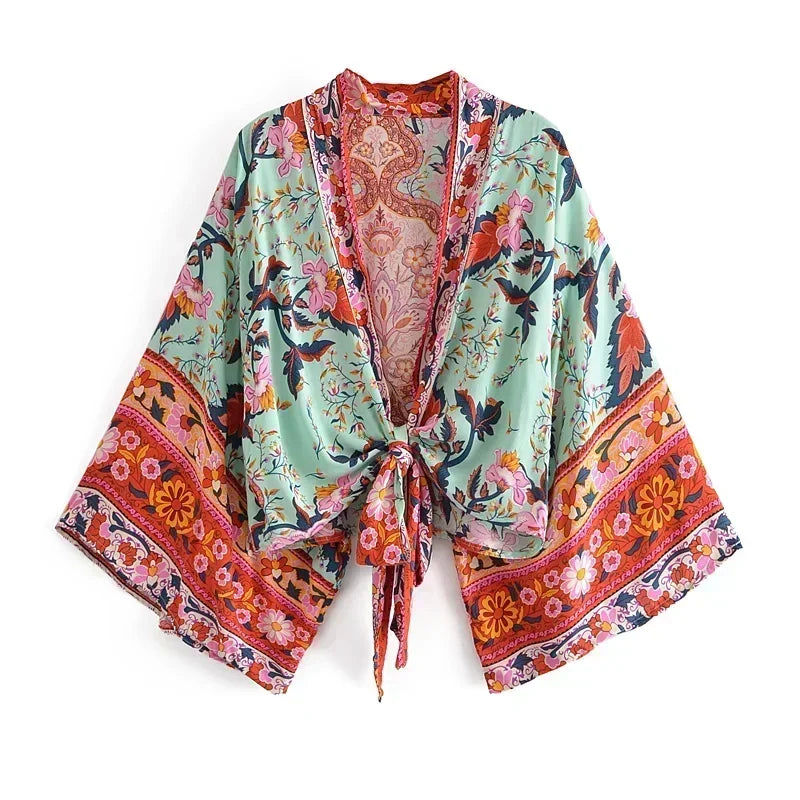 Kimono court cache-coeur femme Ayame vert - photo fournisseur