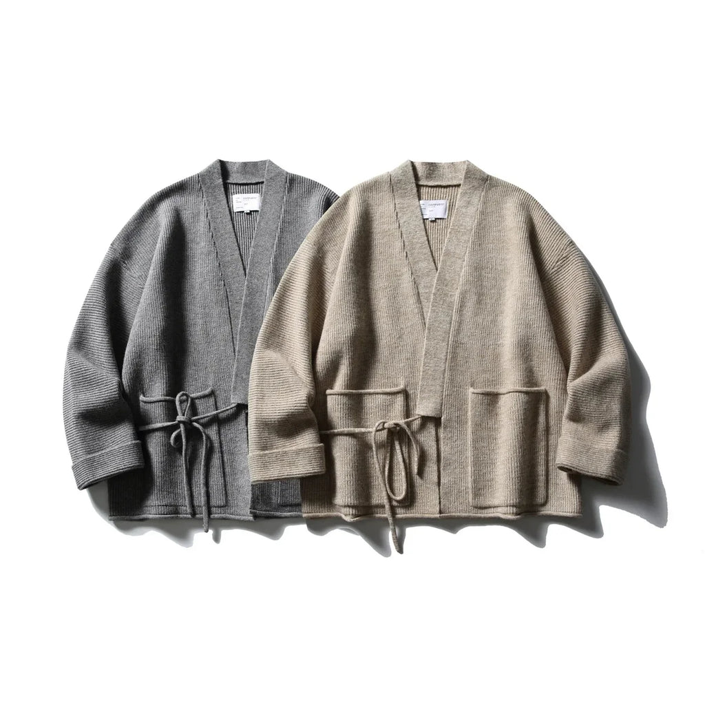 Cardigans kimono femme Akari gris et beige en maille cotelee