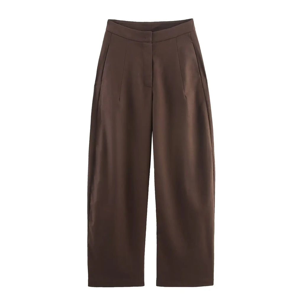 Pantalon kimono chic femme marron sur fond blanc