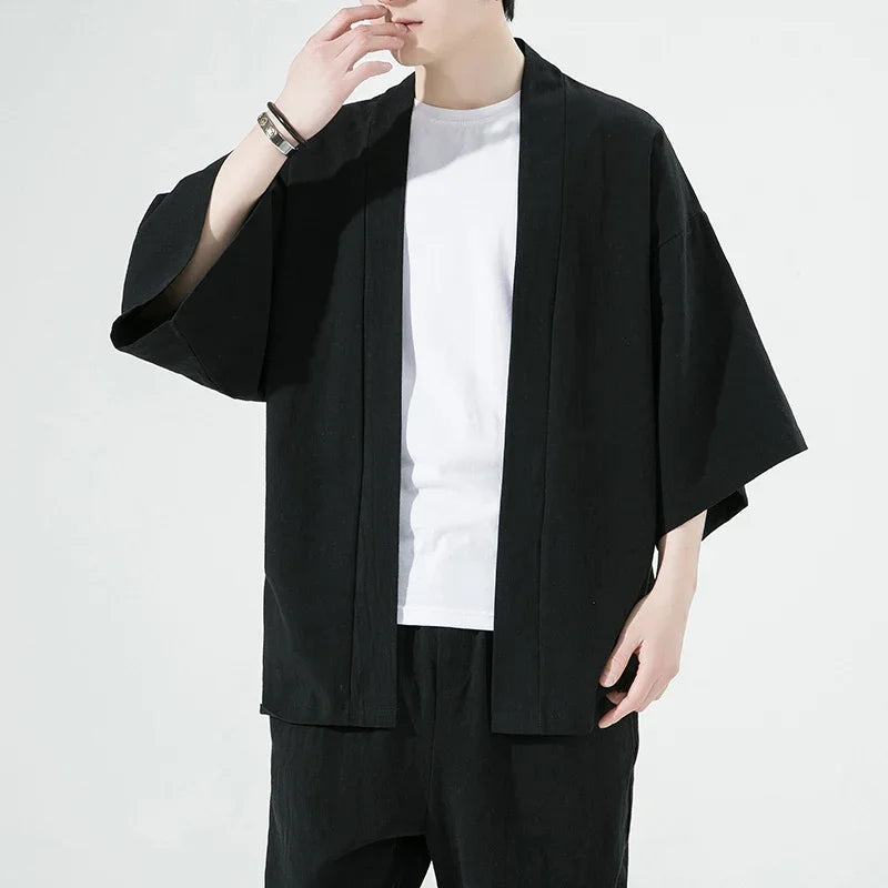 Veste kimono homme Uzuki noire, vue produit
