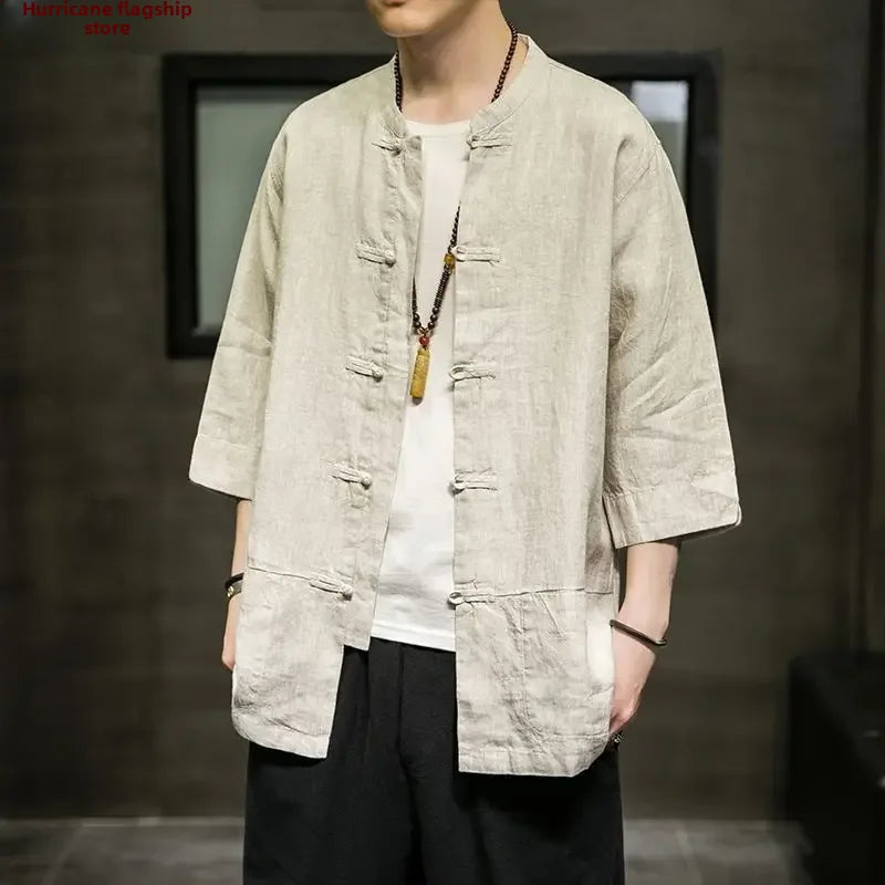 Veste chinoise homme Urara chanvre - photo fournisseur portee