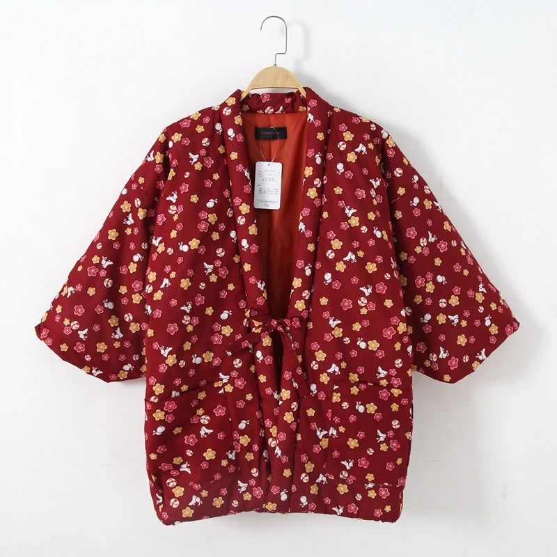 Hanten matelassé femme Sabi rouge floral - vue produit sur fond blanc
