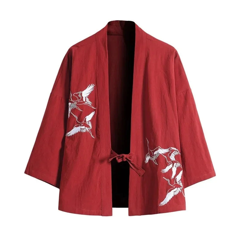 Veste haori homme à grues Jōhin rouge - vue produit de face