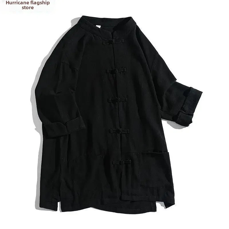 Veste chinoise homme Urara noire - photo fournisseur a plat