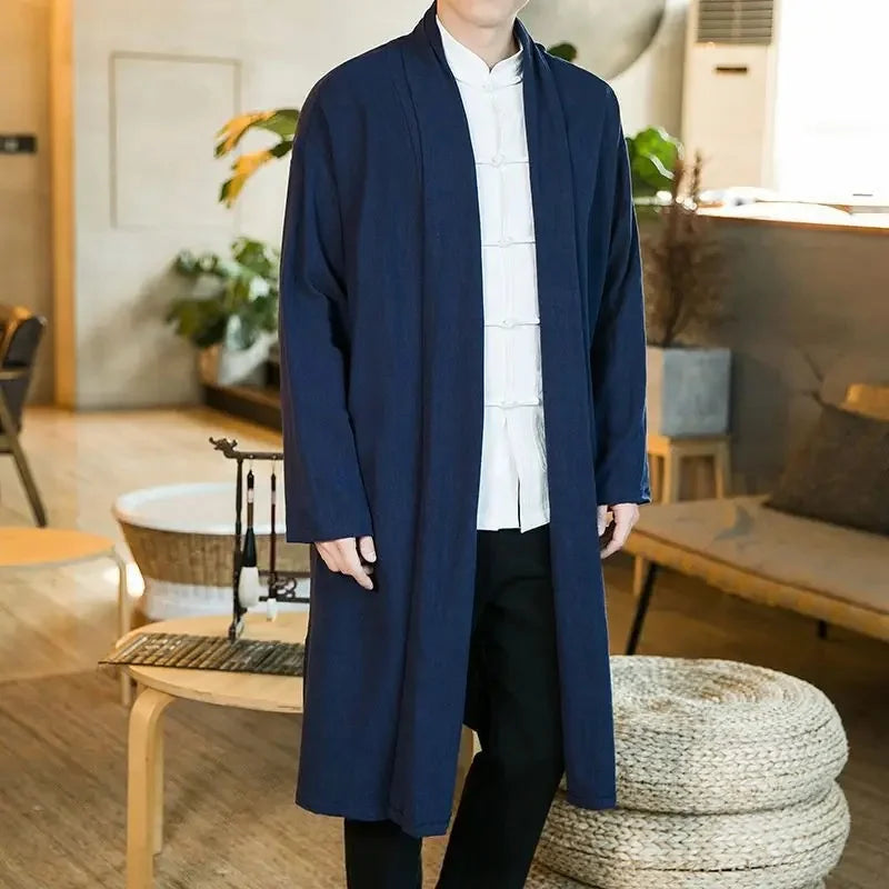 Veste haori longue homme Azami bleu marine - vue produit de face