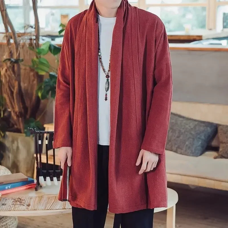 Veste haori longue homme Azami bordeaux - vue produit de face
