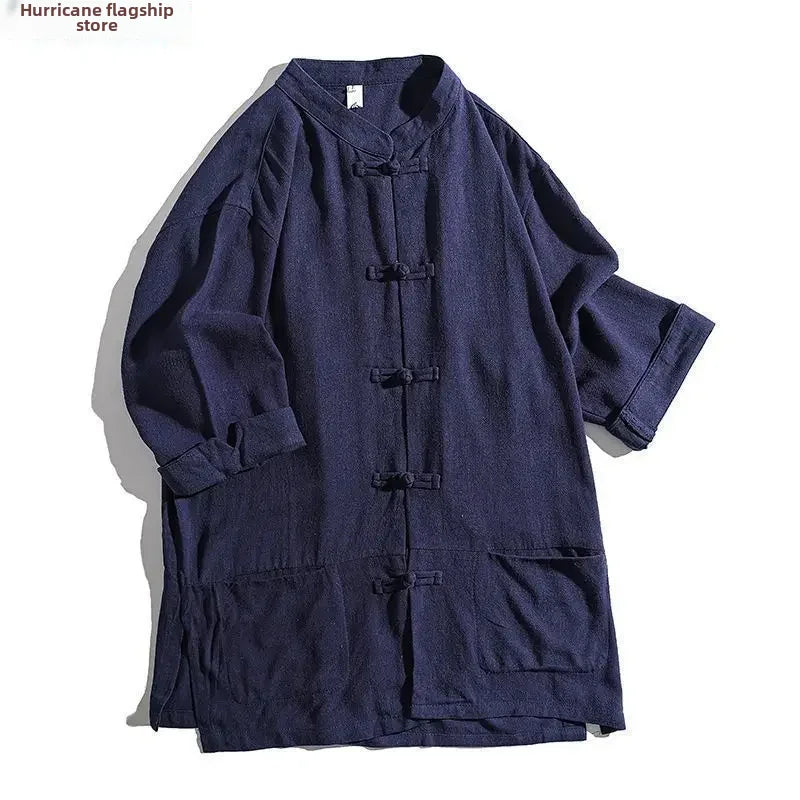 Veste chinoise homme Urara bleu fonce - photo fournisseur a plat