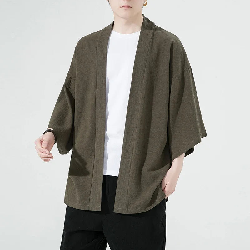 Veste kimono homme Uzuki kaki, vue produit