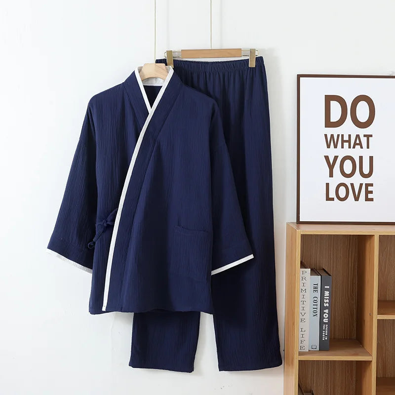 Ensemble pyjama kimono homme Komori bleu marine - vue fournisseur