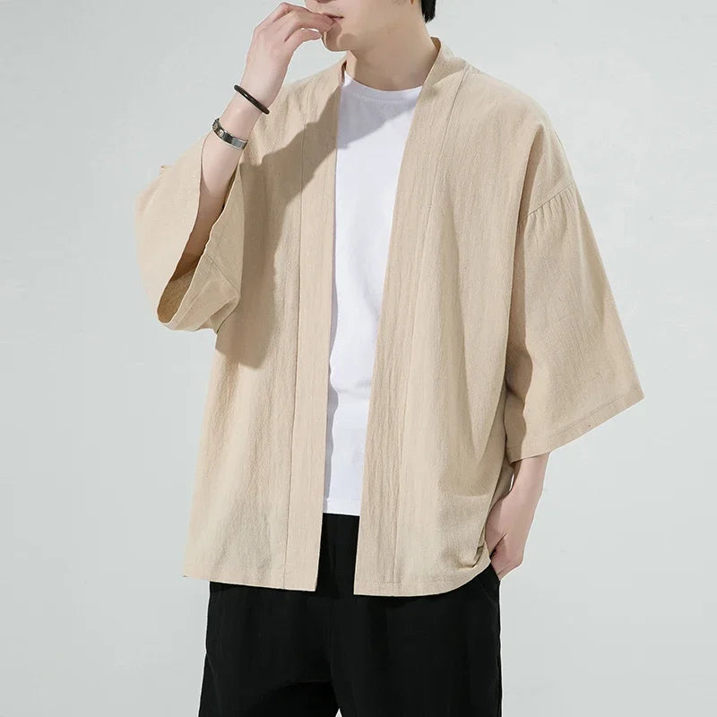 Veste kimono homme Uzuki beige, vue produit