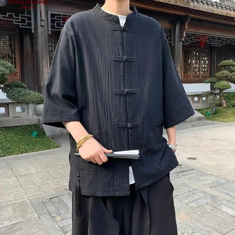 Veste chinoise homme Urara noire - photo fournisseur portee