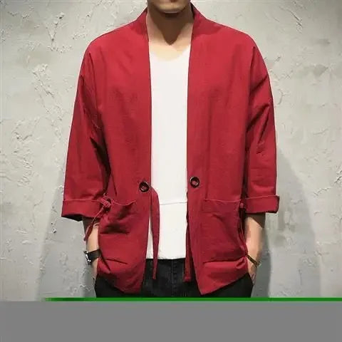 Veste kimono homme Hoshizora bordeaux avec poches plaquees