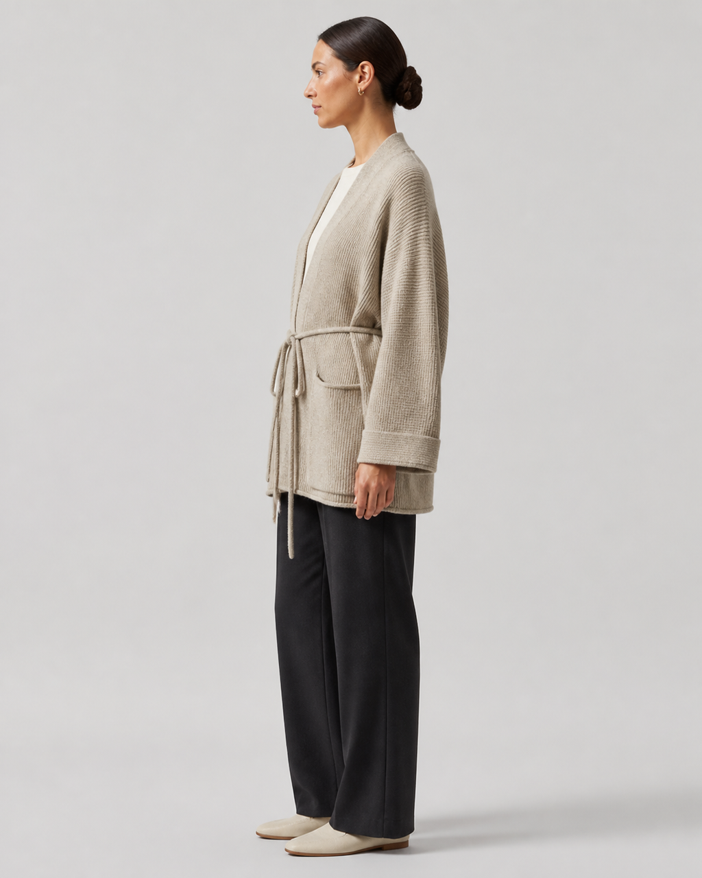 Cardigan kimono femme Akari beige vue de profil