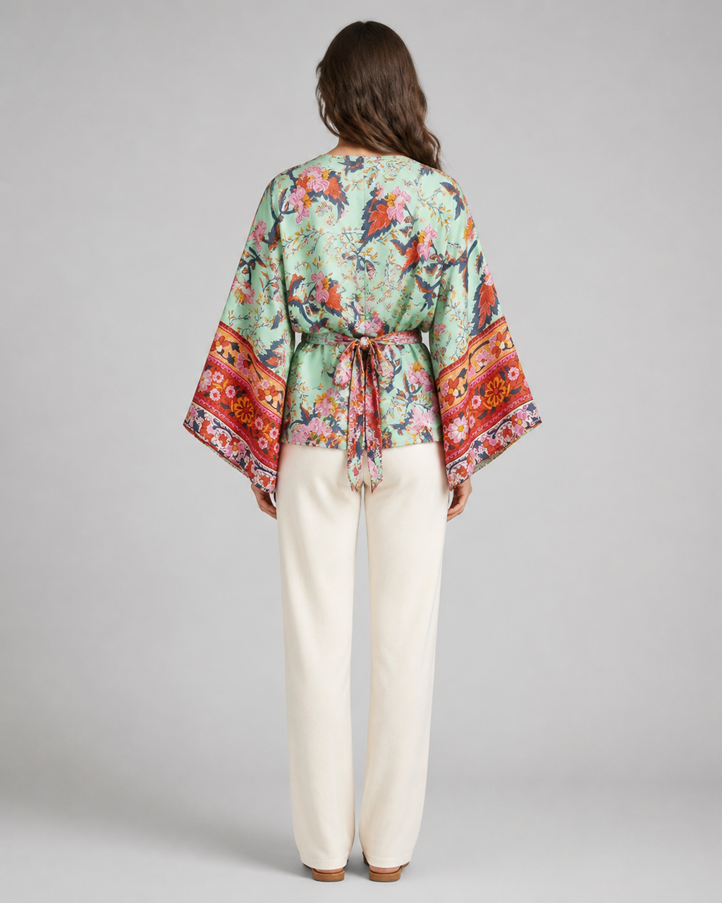 Kimono court cache-coeur femme Ayame vert - vue de dos