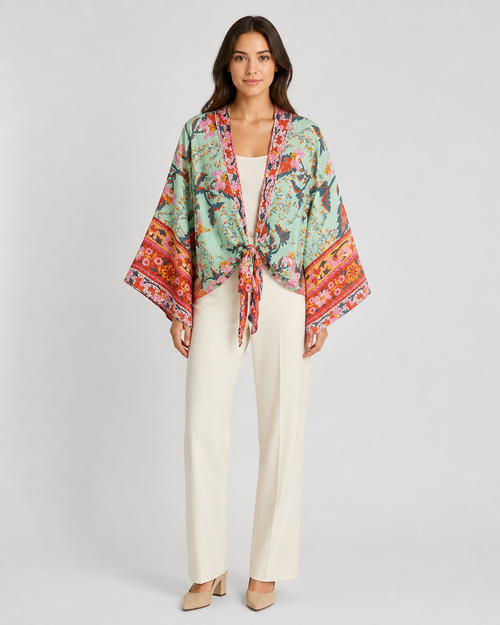Kimono court cache-coeur femme Ayame vert - vue de face