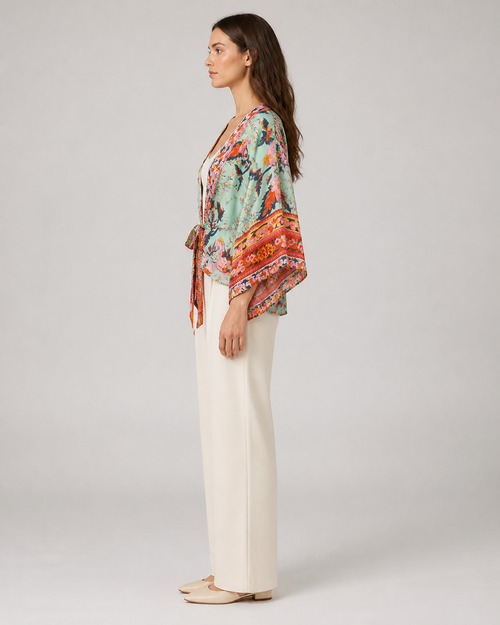 Kimono court cache-coeur femme Ayame vert - vue de profil