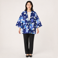 Hanten matelassé femme Harunö indigo à fleurs bleues - vue de face