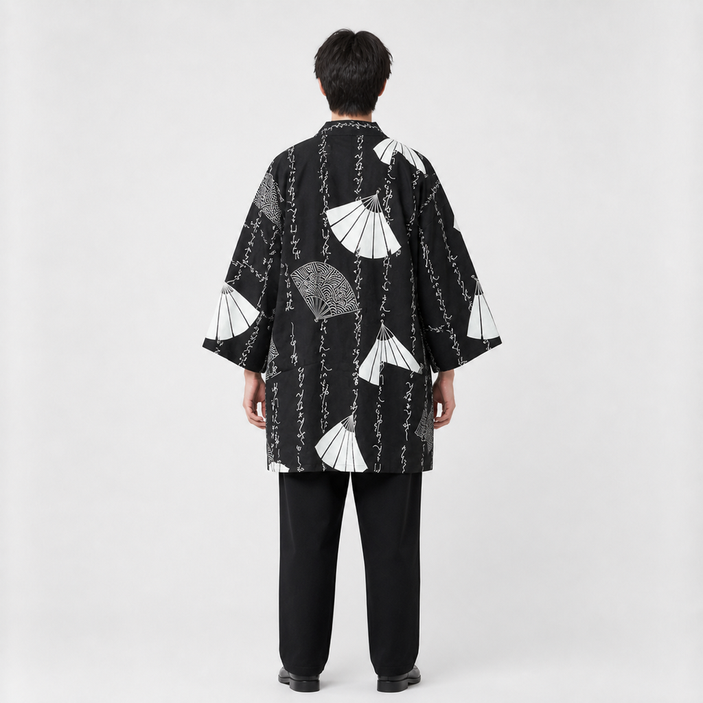 Hanten matelassé homme Namida noir et blanc vue de dos