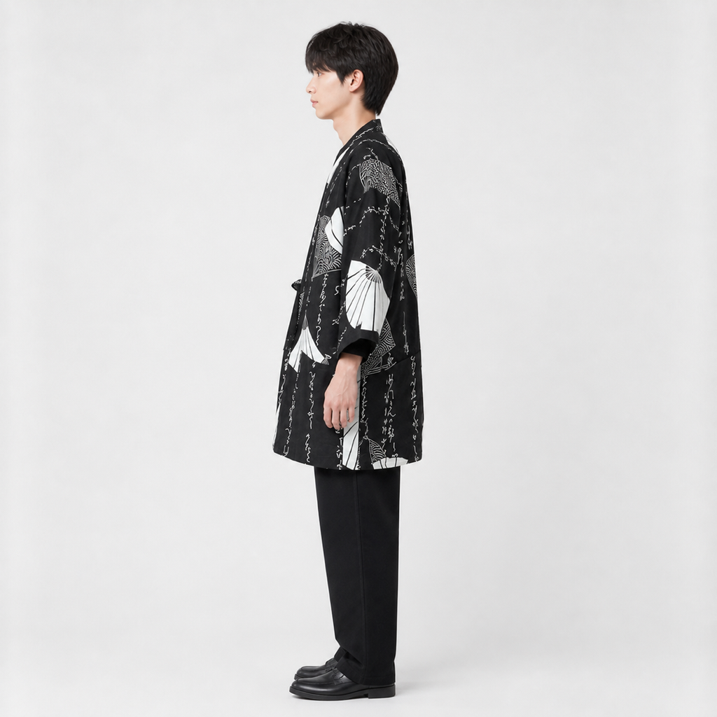 Hanten matelassé homme Namida noir et blanc vue de profil