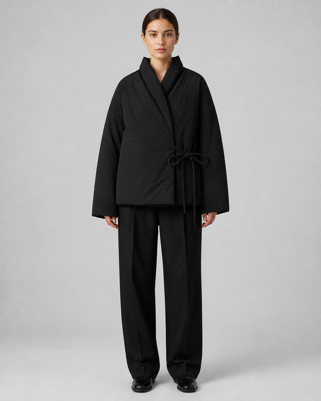 Veste kimono matelassee femme Hoshi noire - vue de face