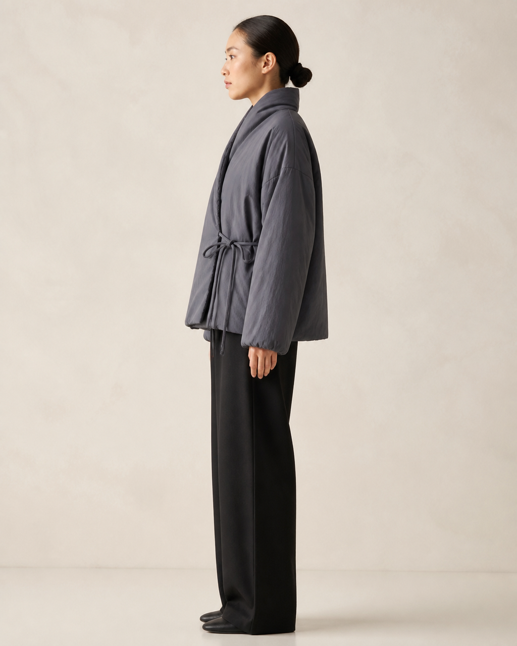 Veste kimono matelassee femme Hoshi grise - vue de profil