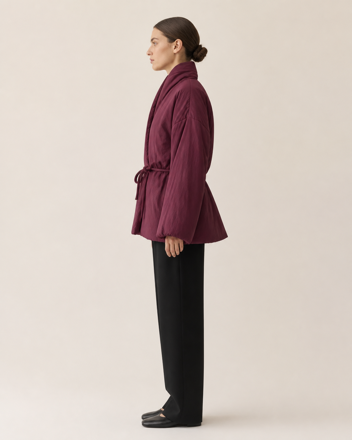 Veste kimono matelassee femme Hoshi rouge - vue de profil