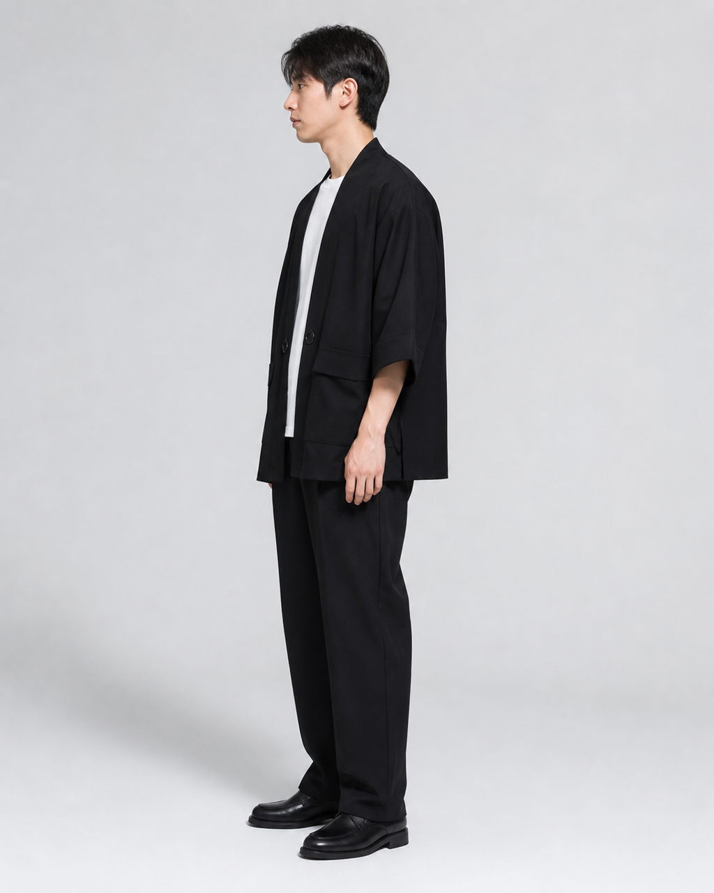 Veste kimono homme Hoshizora noire vue de profil
