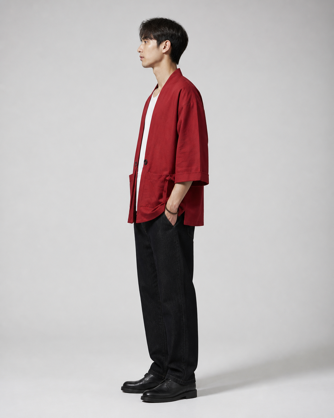 Veste kimono homme Hoshizora bordeaux vue de profil