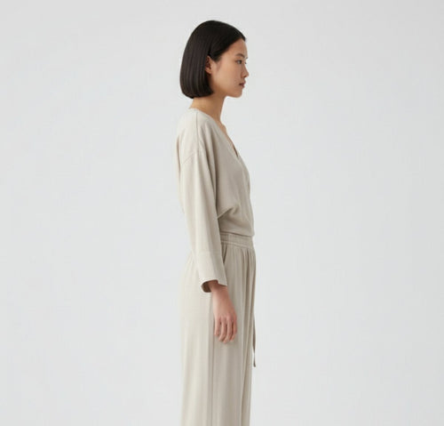 Haut kimono femme Fuji beige vue de profil