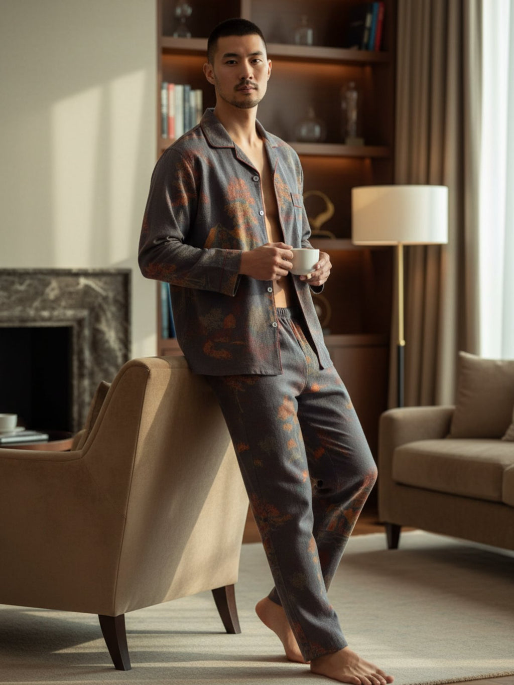 Ensemble kimono pyjama homme Sayo bleu - mise en situation