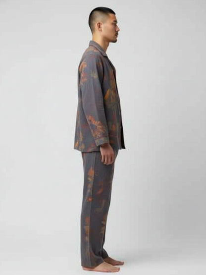 Ensemble kimono pyjama bleu Sayo Grey, vue cote sur mannequin homme