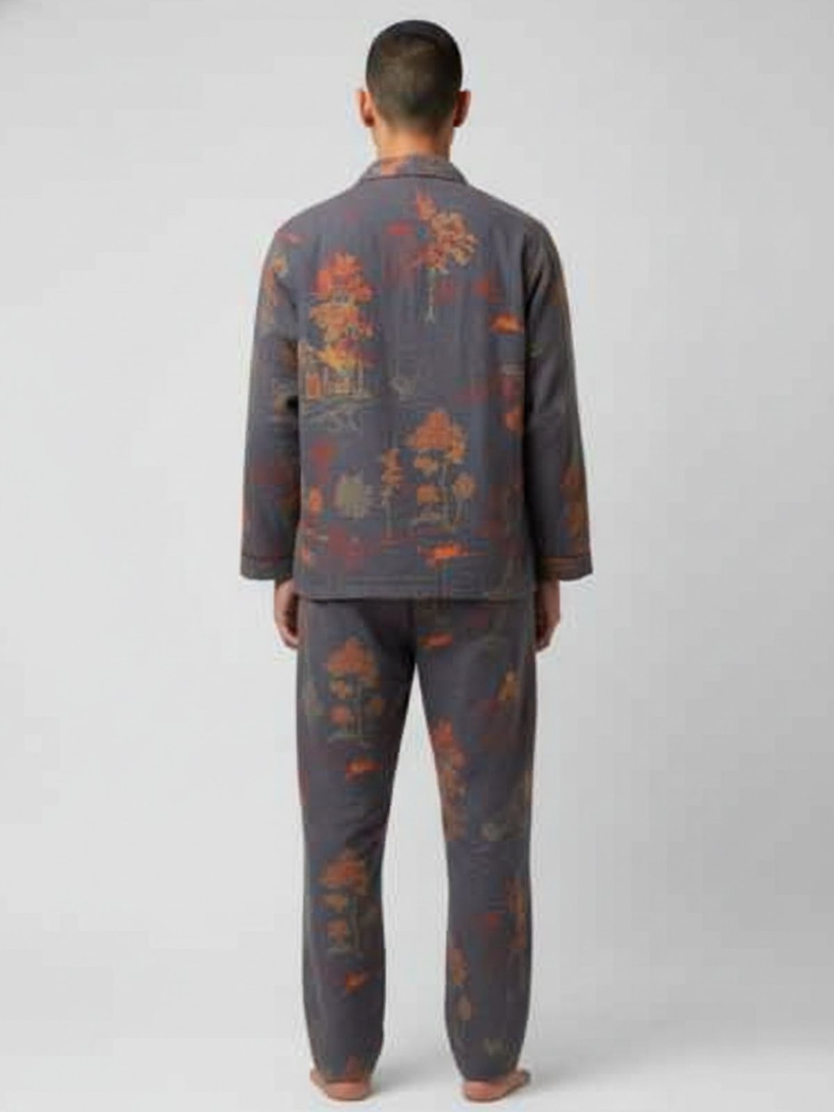 Ensemble kimono pyjama bleu Sayo Grey, vue dos sur mannequin homme