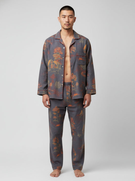 Ensemble kimono pyjama bleu Sayo Grey, vue face sur mannequin homme