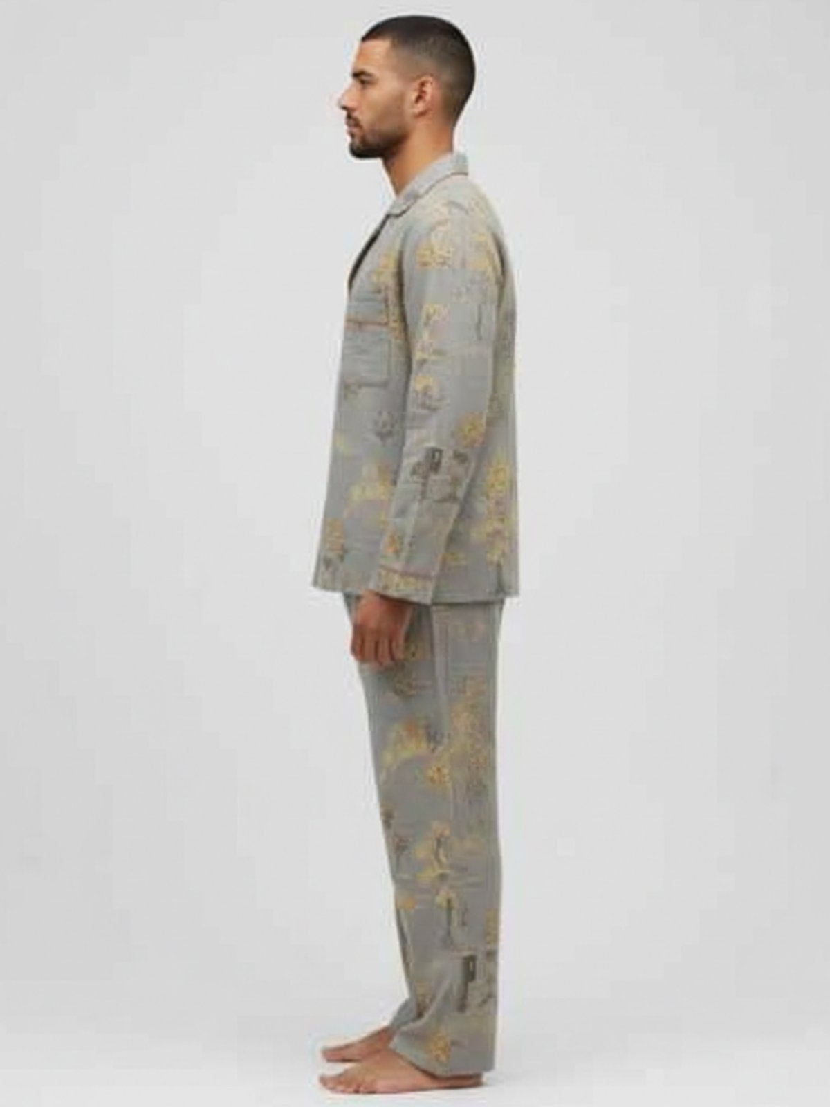 Ensemble kimono pyjama homme Sayo gris - vue de profil
