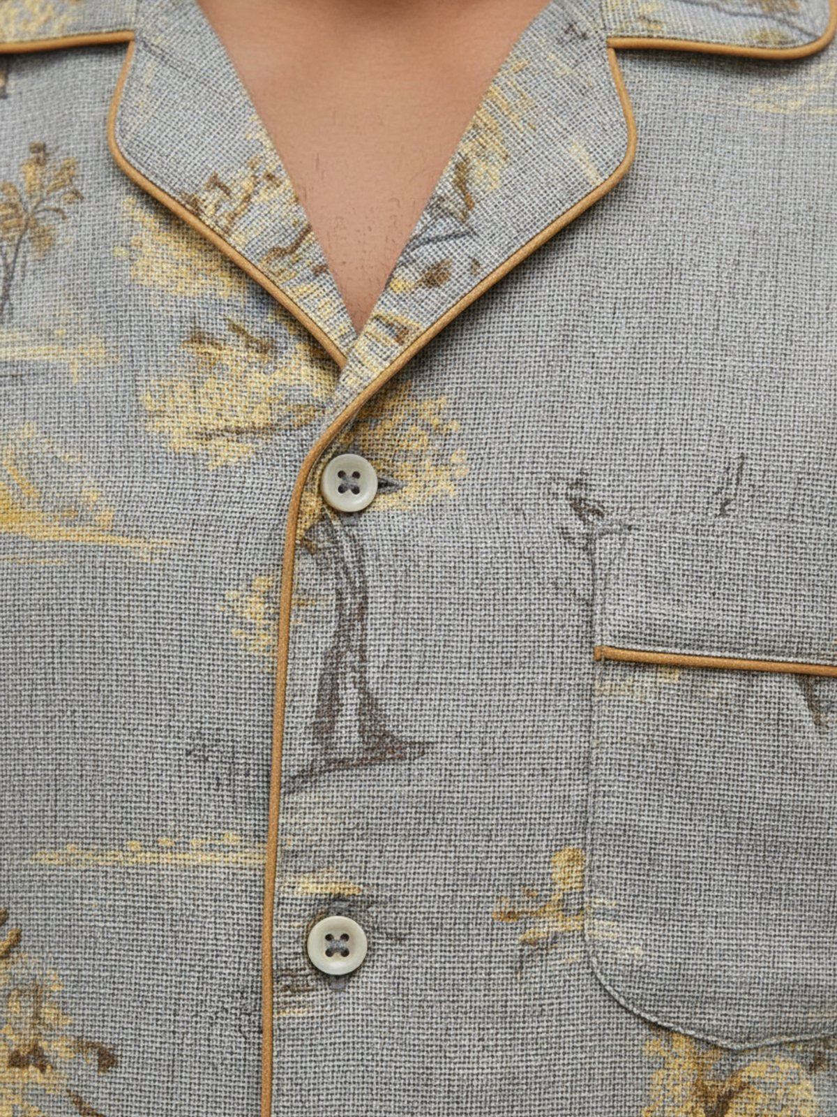 Ensemble kimono pyjama homme Sayo gris - detail du tissu
