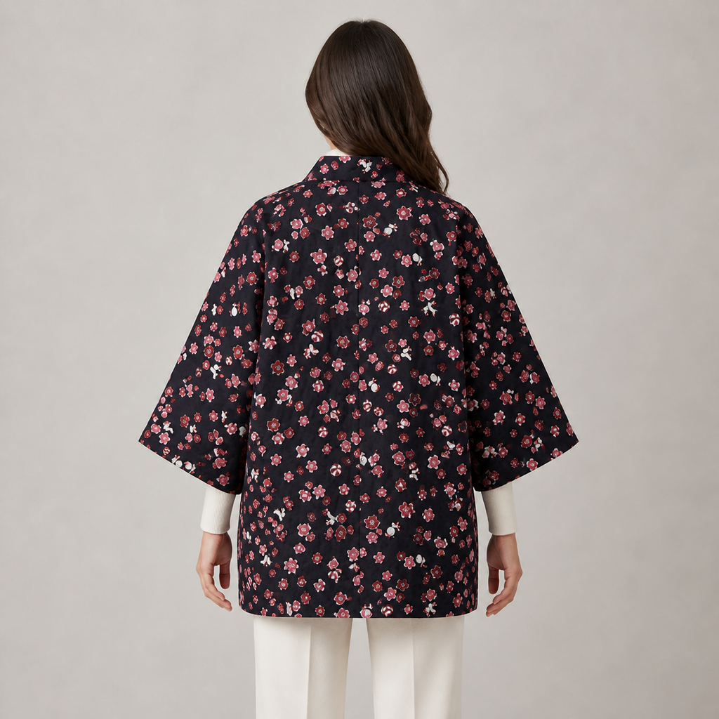 Hanten matelassé femme Sabi noir floral - vue de dos