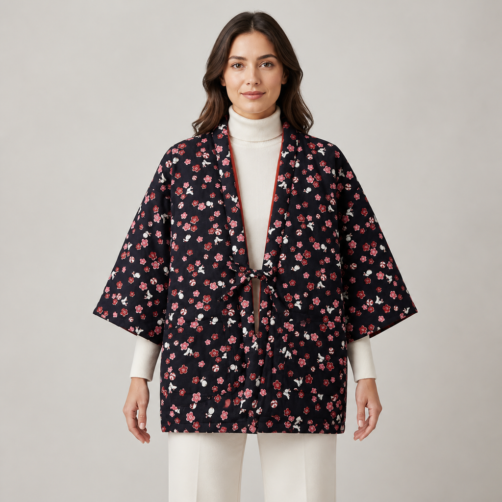 Hanten matelassé femme Sabi noir floral - vue de face