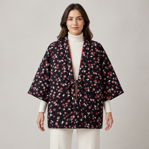 Hanten matelassé femme Sabi noir floral - vue de face