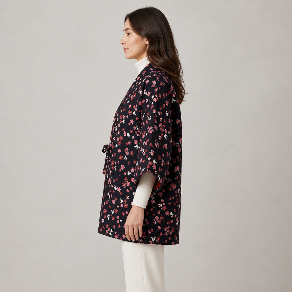 Hanten matelassé femme Sabi noir floral - vue de profil