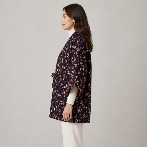 Hanten matelassé femme Sabi noir floral - vue de profil