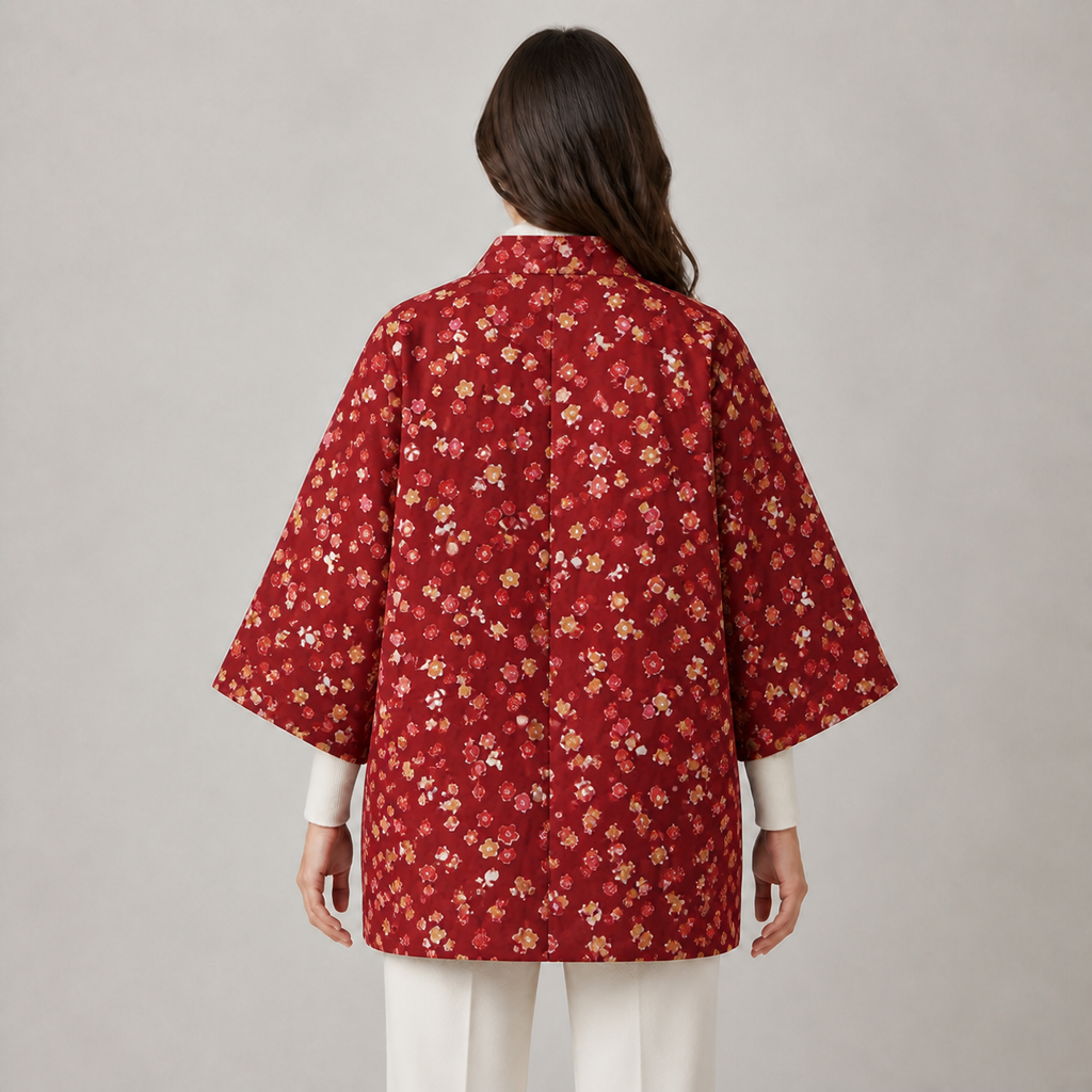 Hanten matelassé femme Sabi rouge floral - vue de dos
