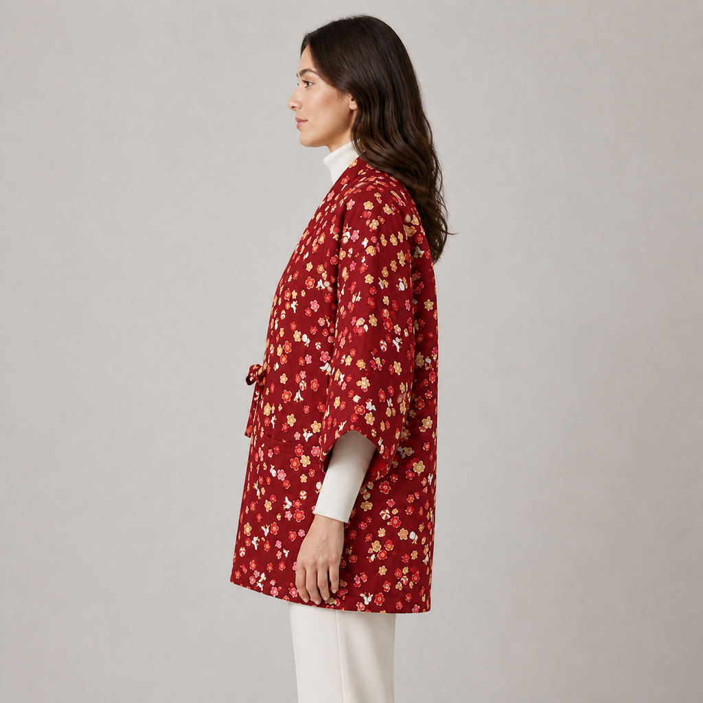 Hanten matelassé femme Sabi rouge floral - vue de profil