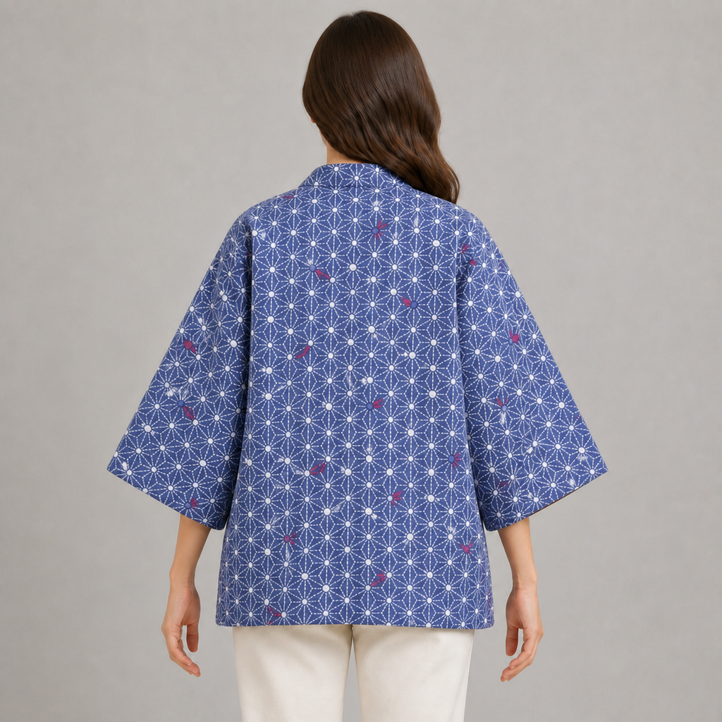 Hanten matelassé femme Yanagi bleu - vue de dos