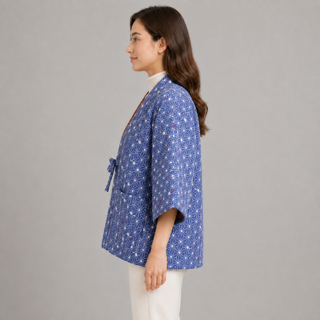 Hanten matelassé femme Yanagi bleu - vue de profil